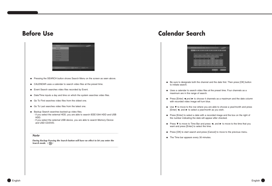 Calendar search, Before use | Samsung SHR-4081N/P User Manual | Page 51 / 105