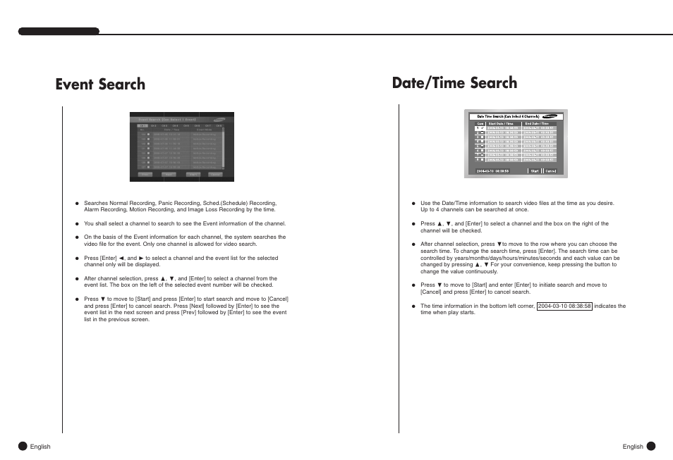 Date/time search, Event search | Samsung SHR-4081N/P User Manual | Page 52 / 105