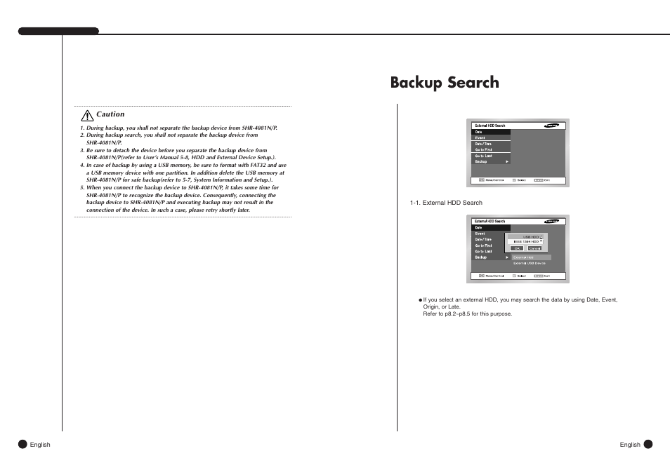 Backup search | Samsung SHR-4081N/P User Manual | Page 57 / 105