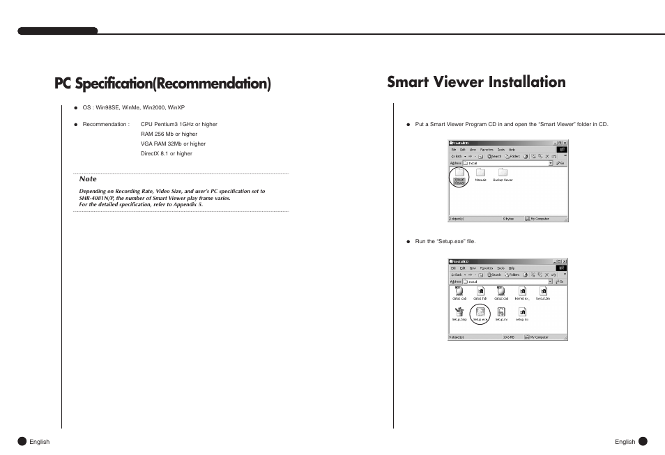 Pc specification(recommendation), Smart viewer installation | Samsung SHR-4081N/P User Manual | Page 61 / 105