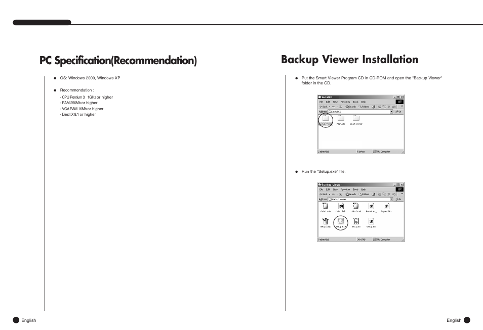 Pc specification(recommendation), Backup viewer installation | Samsung SHR-4081N/P User Manual | Page 91 / 105