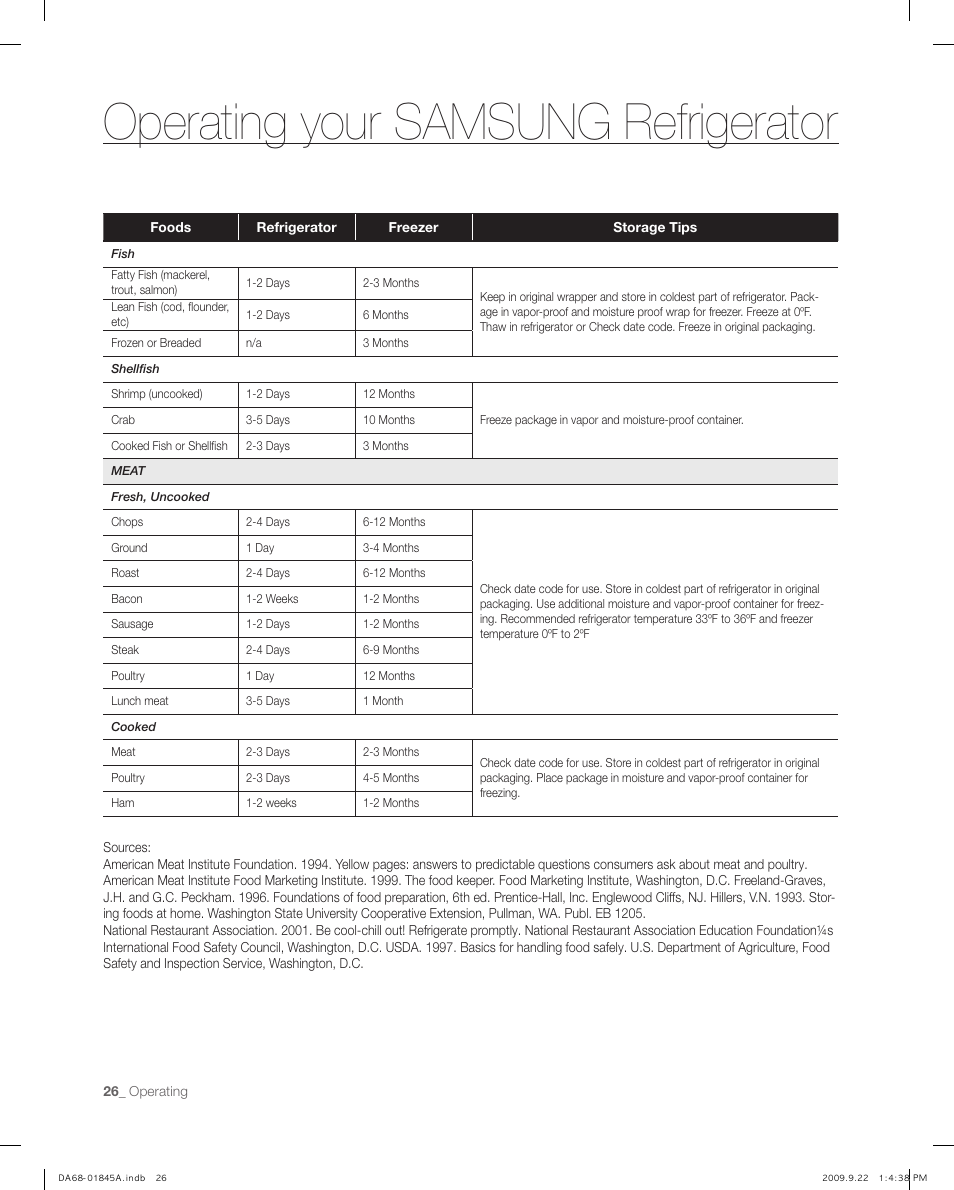 Operating your samsung refrigerator | Samsung RF195AB User Manual | Page 26 / 34