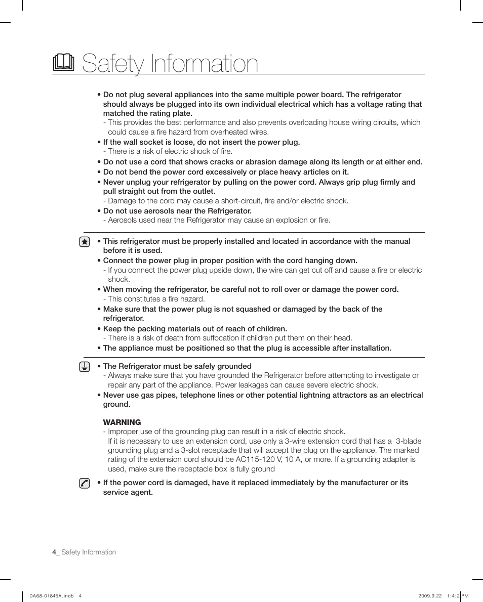 Safety information | Samsung RF195AB User Manual | Page 4 / 34