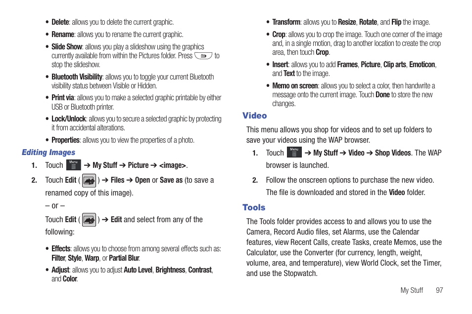 Video, Tools, Video tools | Samsung GH46-00842A User Manual | Page 101 / 226