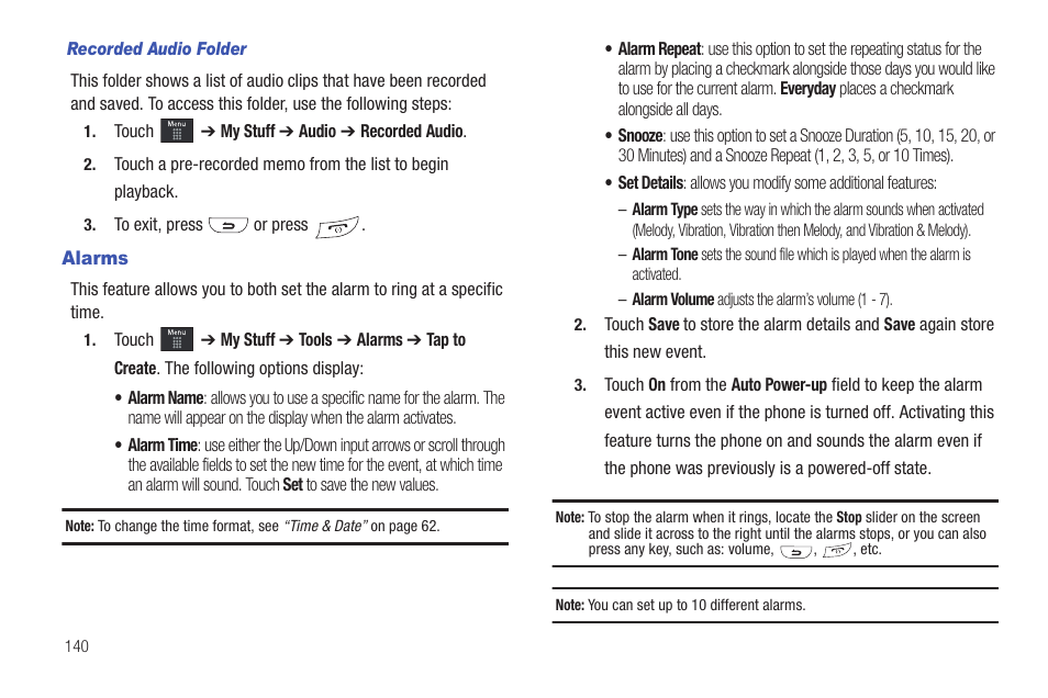 Alarms | Samsung GH46-00842A User Manual | Page 144 / 226