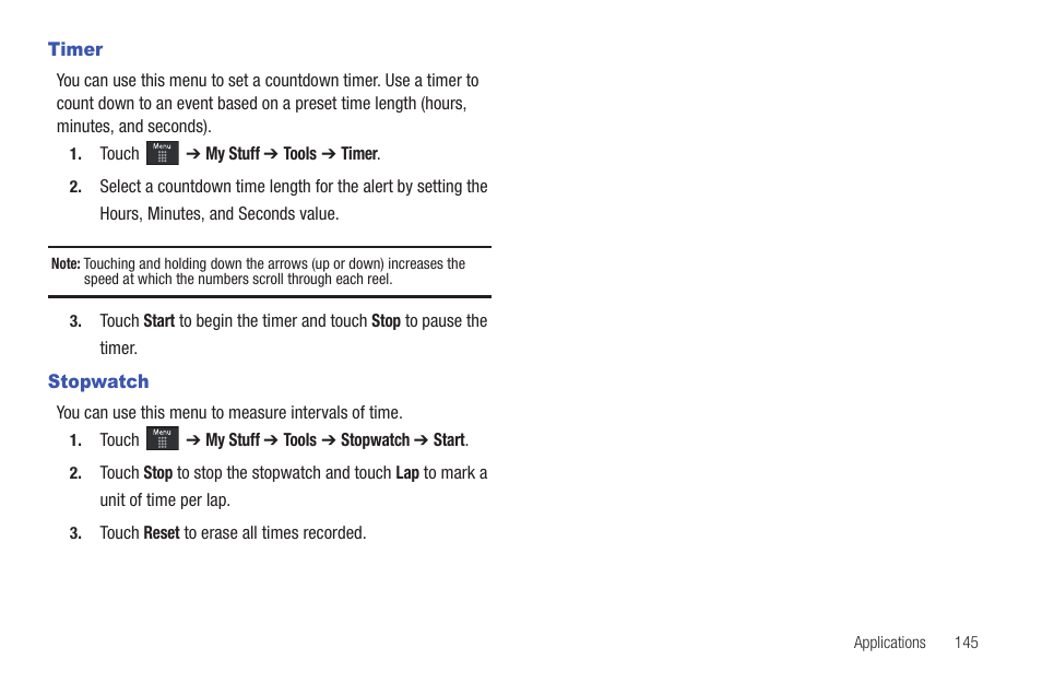 Timer, Stopwatch, Timer stopwatch | Samsung GH46-00842A User Manual | Page 149 / 226