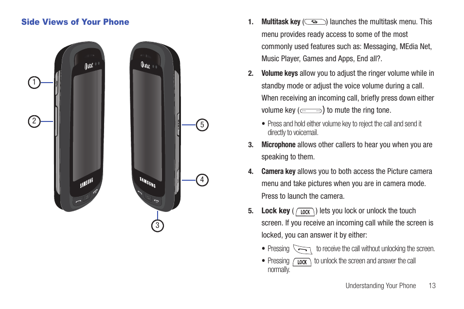 Side views of your phone | Samsung GH46-00842A User Manual | Page 17 / 226