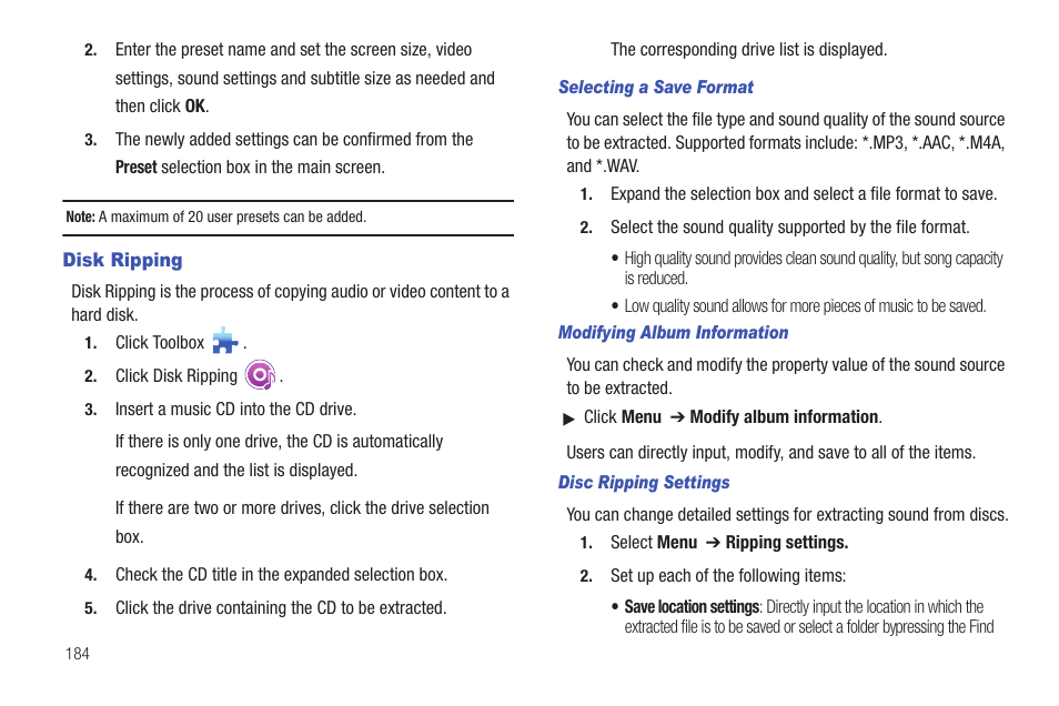 Disk ripping, For more information, refer to “disk ripping” on | Samsung GH46-00842A User Manual | Page 188 / 226