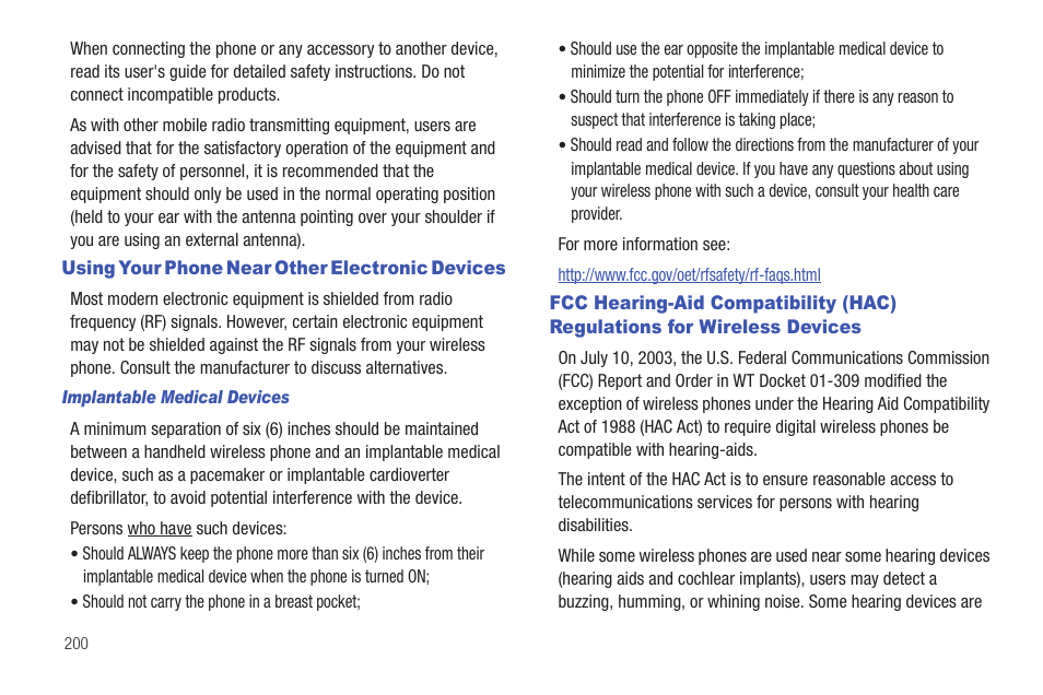 Using your phone near other electronic devices, Devices | Samsung GH46-00842A User Manual | Page 204 / 226