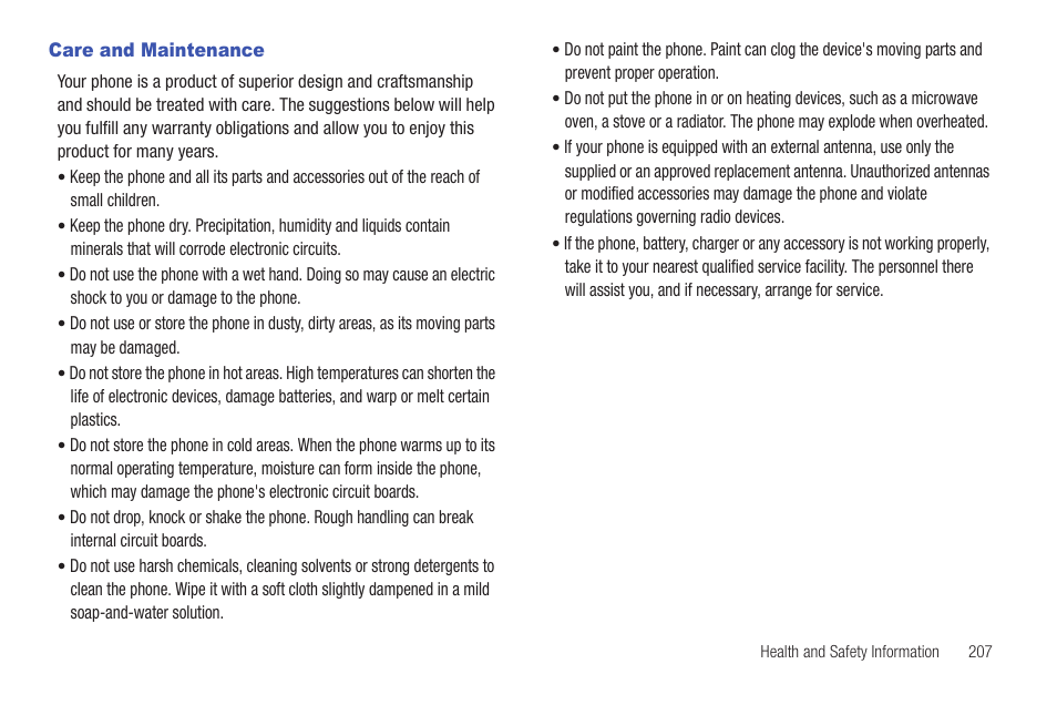 Care and maintenance | Samsung GH46-00842A User Manual | Page 211 / 226