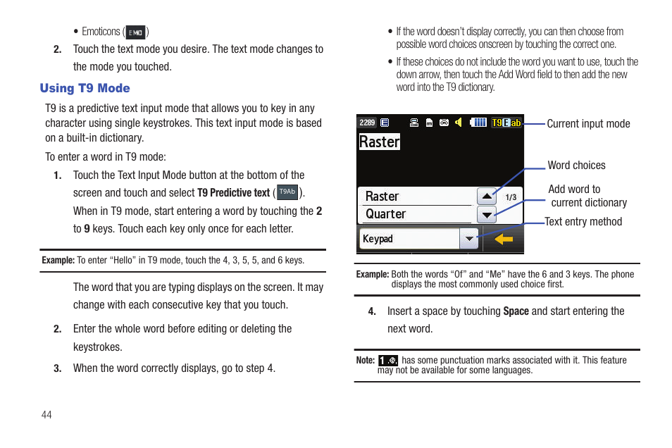 Using t9 mode | Samsung GH46-00842A User Manual | Page 48 / 226