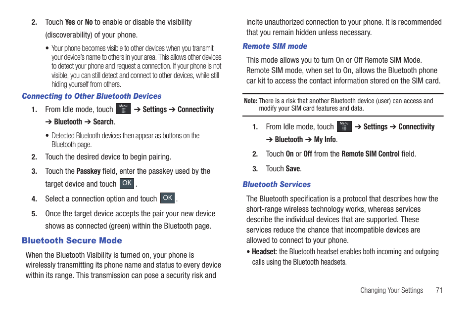 Bluetooth secure mode | Samsung GH46-00842A User Manual | Page 75 / 226