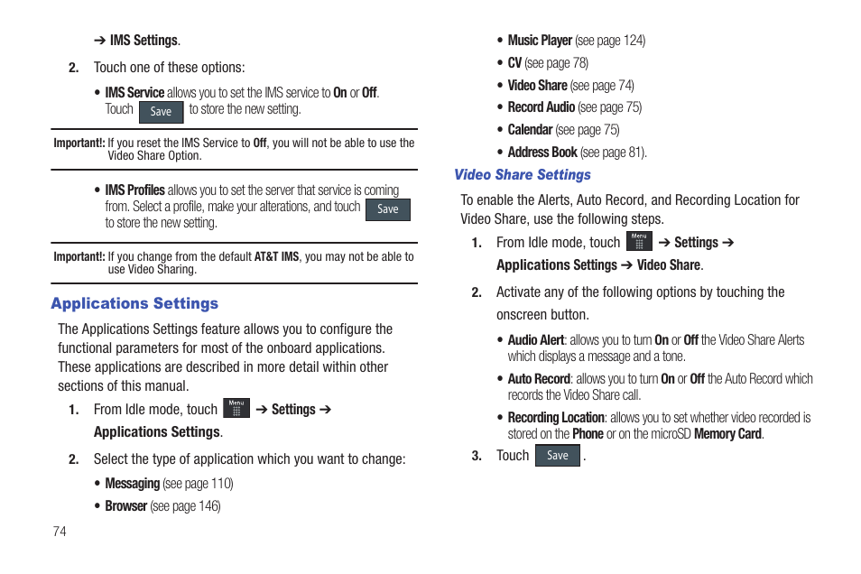 Applications settings | Samsung GH46-00842A User Manual | Page 78 / 226