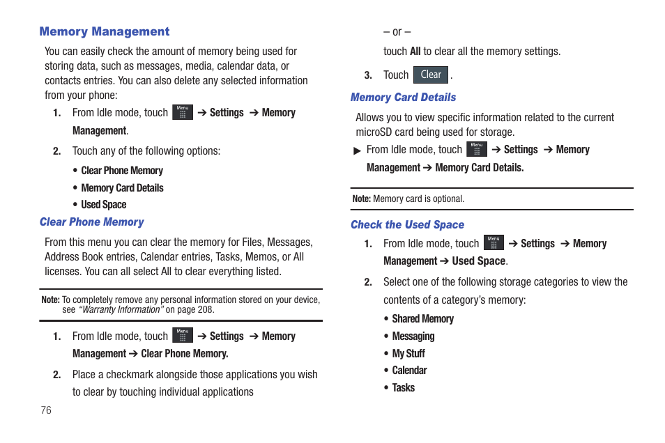 Memory management | Samsung GH46-00842A User Manual | Page 80 / 226