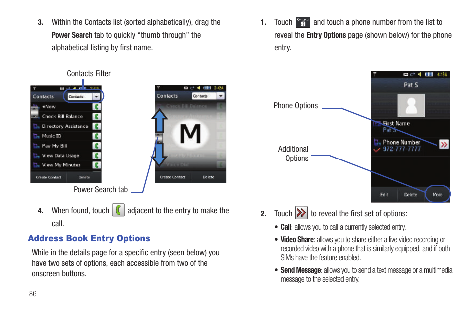 Address book entry options | Samsung GH46-00842A User Manual | Page 90 / 226