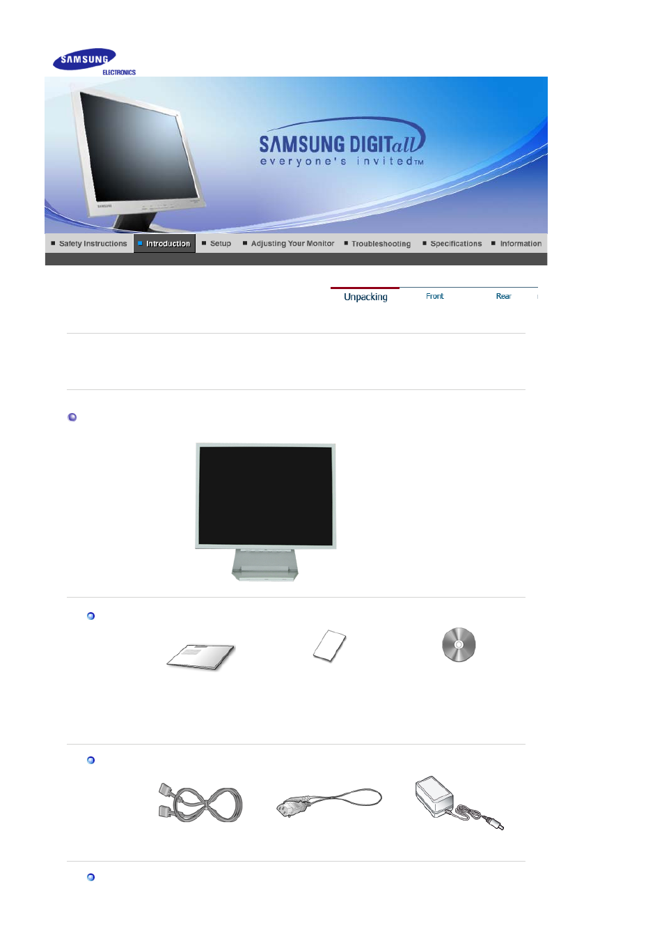 Instroduction, Unpacking | Samsung 151X User Manual | Page 10 / 65