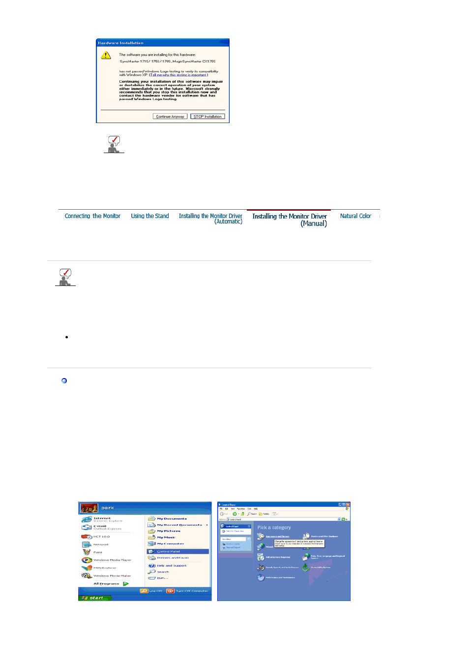 Installing the monitor driver(manual) | Samsung 151X User Manual | Page 16 / 65