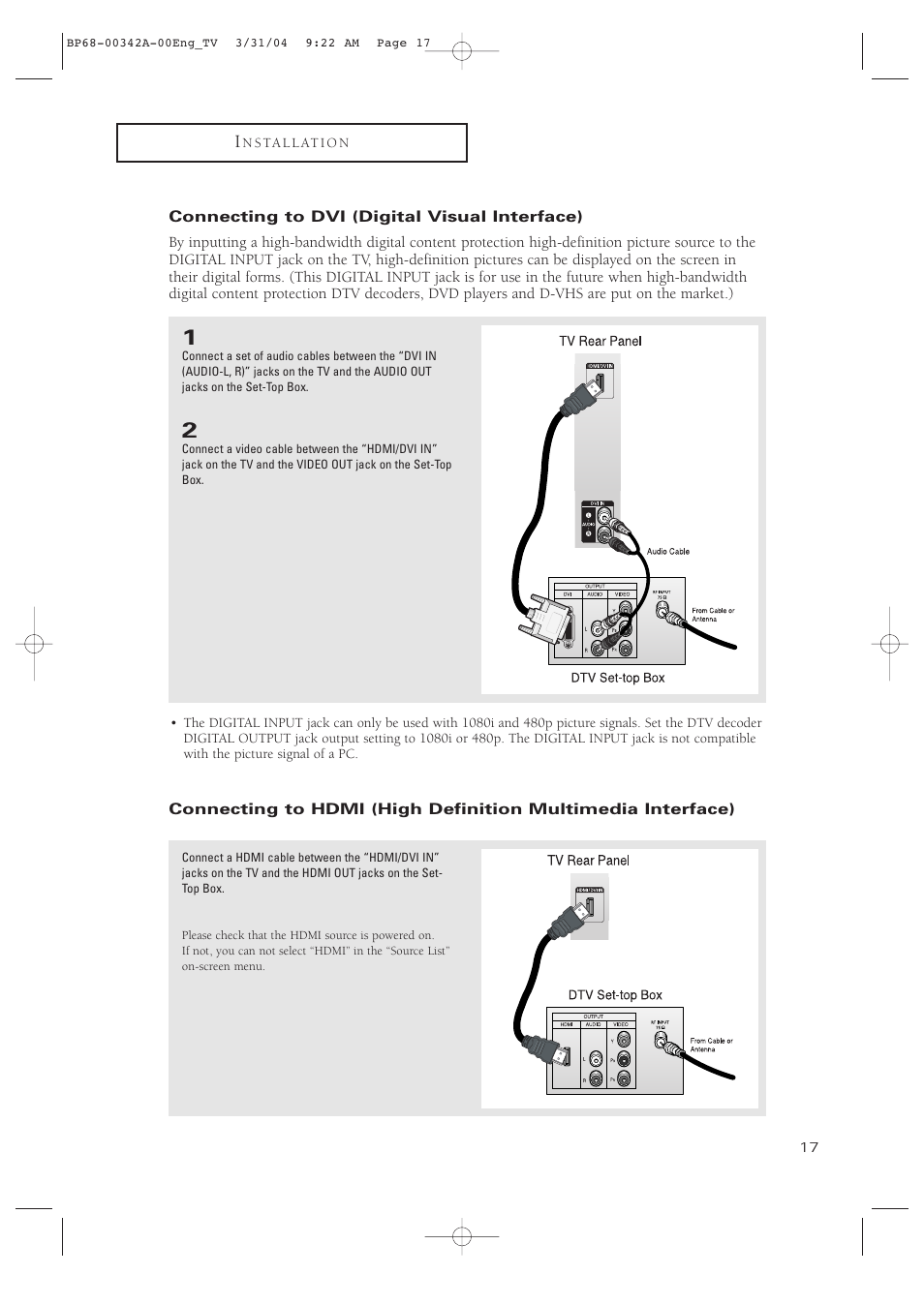 Connecting to dvi (digital visual interface) | Samsung HC-P4363W User Manual | Page 17 / 92