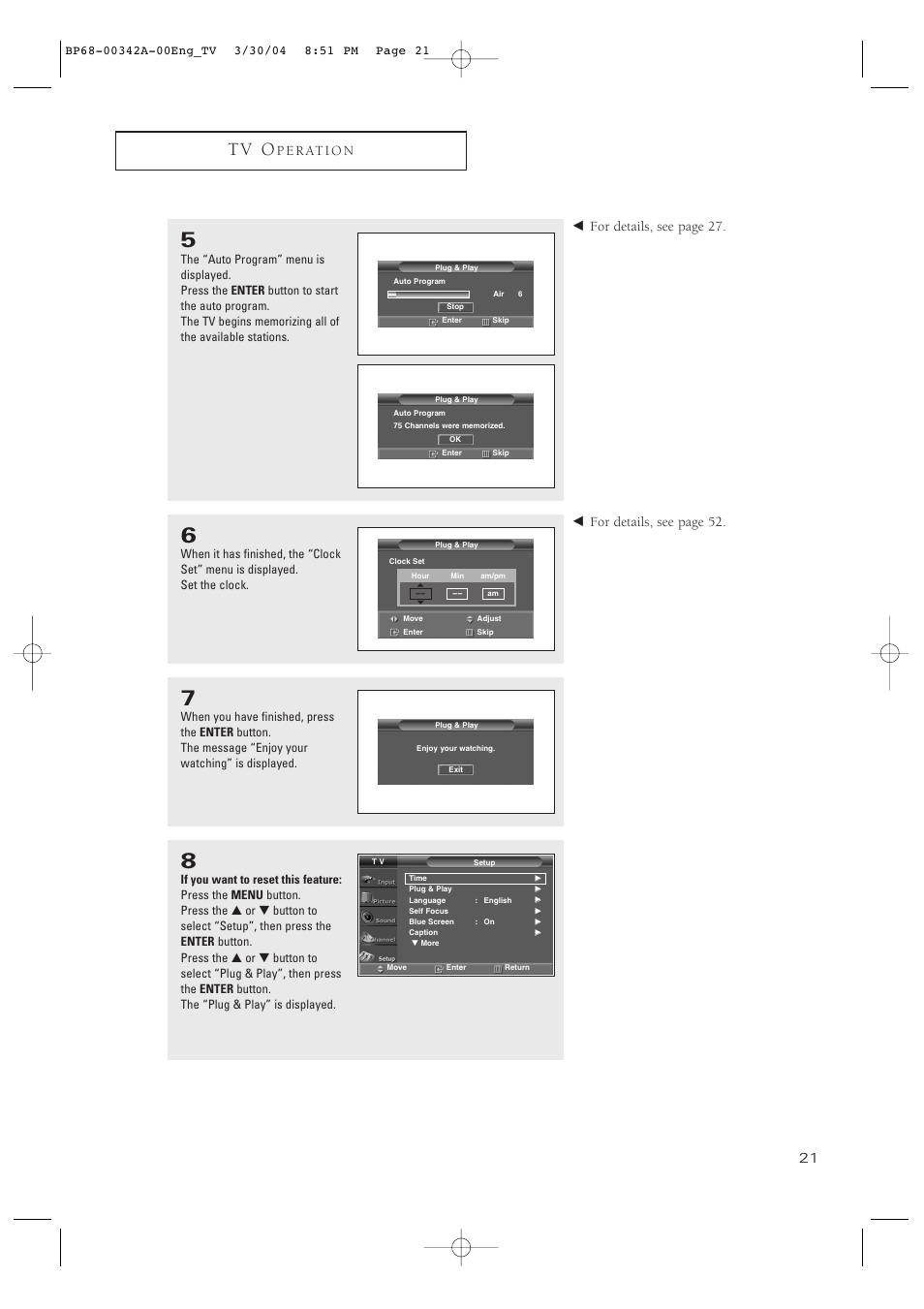 T v o, P e r at i o n | Samsung HC-P4363W User Manual | Page 21 / 92