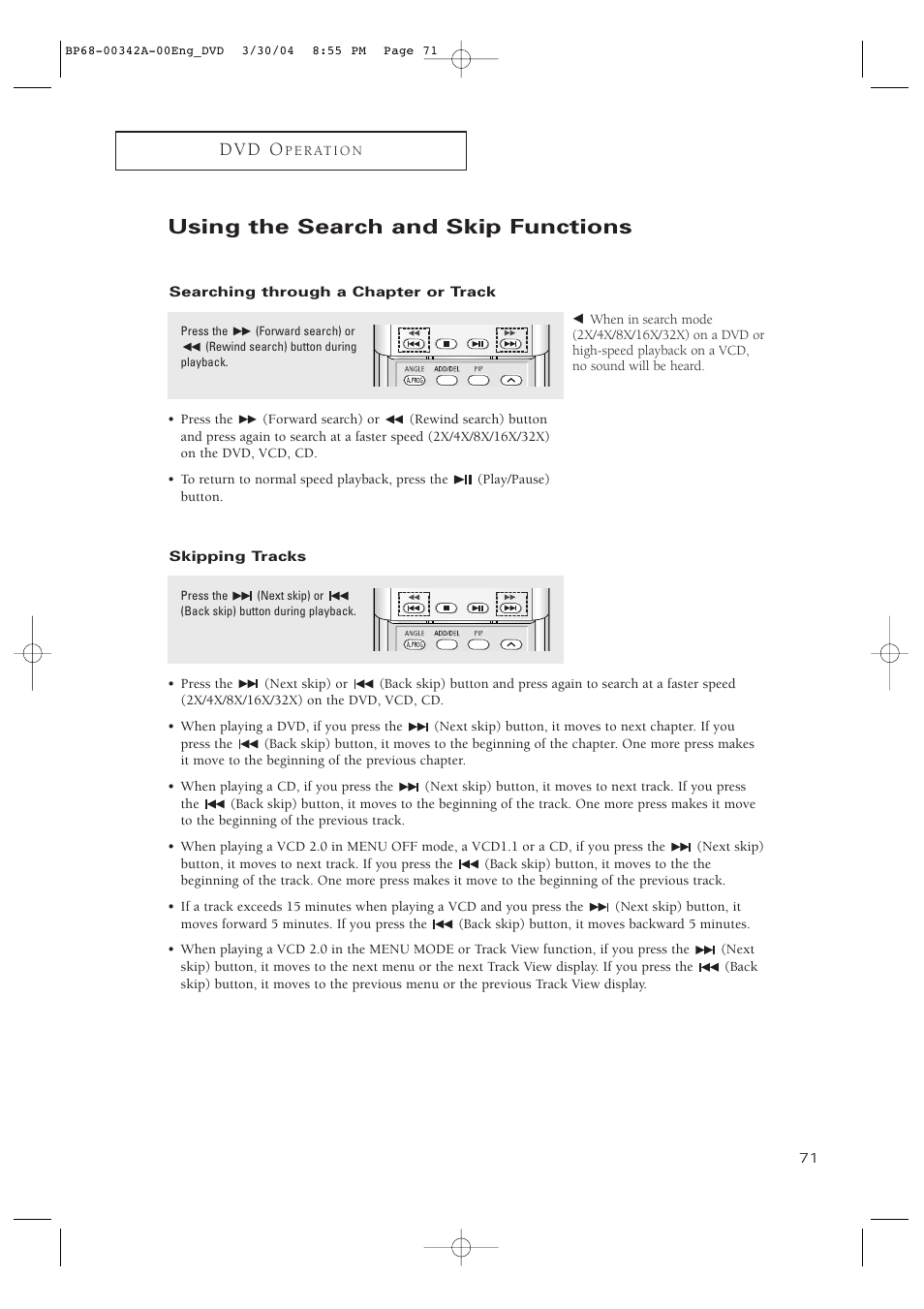 Using the search and skip functions, D v d o | Samsung HC-P4363W User Manual | Page 71 / 92