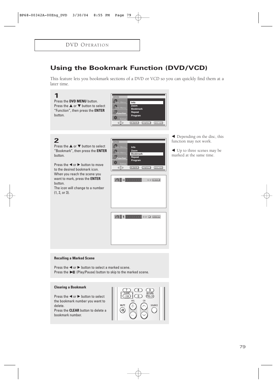 Using the bookmark function (dvd/vcd), D v d o | Samsung HC-P4363W User Manual | Page 79 / 92