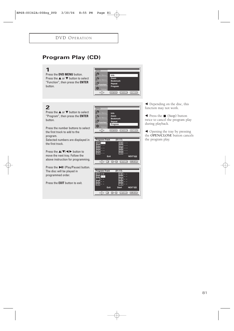 Program play (cd), D v d o | Samsung HC-P4363W User Manual | Page 81 / 92