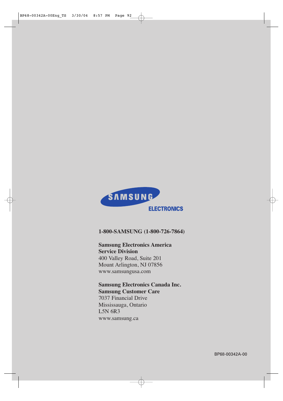 Samsung HC-P4363W User Manual | Page 92 / 92