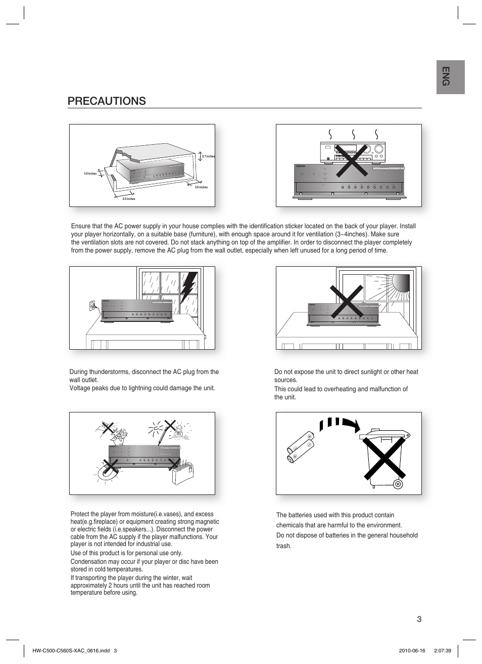 Precautions | Samsung HW-C500 User Manual | Page 3 / 57