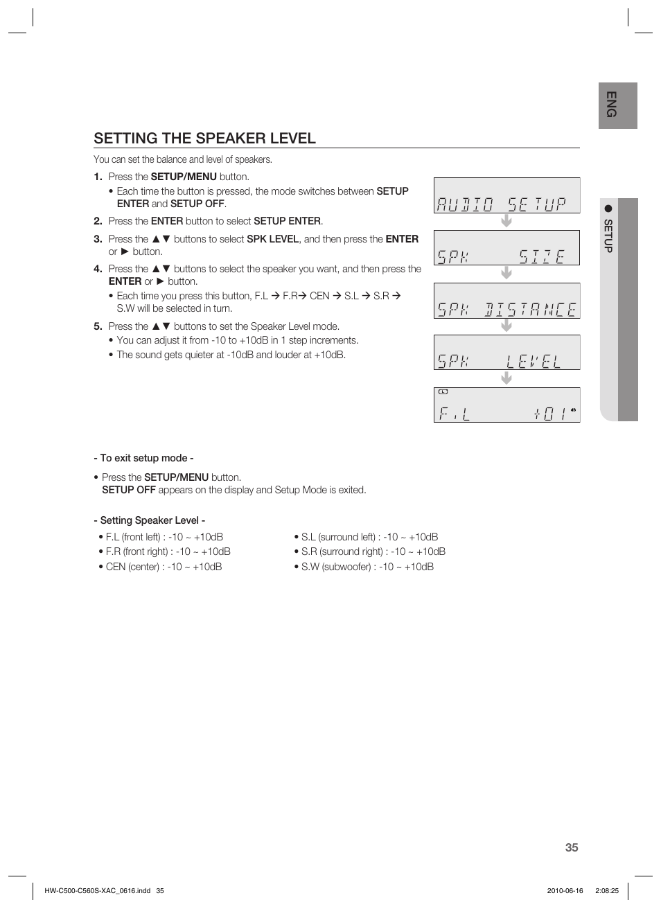 Setting the speaker level | Samsung HW-C500 User Manual | Page 35 / 57