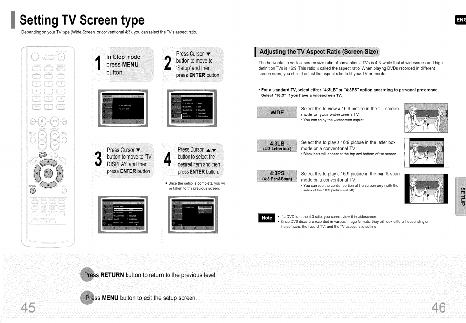 I adjusting the tv aspect ratio (screen size), Setting tv screen type | Samsung HT-HDP40 User Manual | Page 24 / 38
