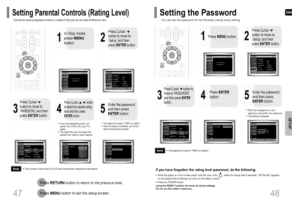Setting parental controls (rating level), Setting the password | Samsung HT-HDP40 User Manual | Page 25 / 38
