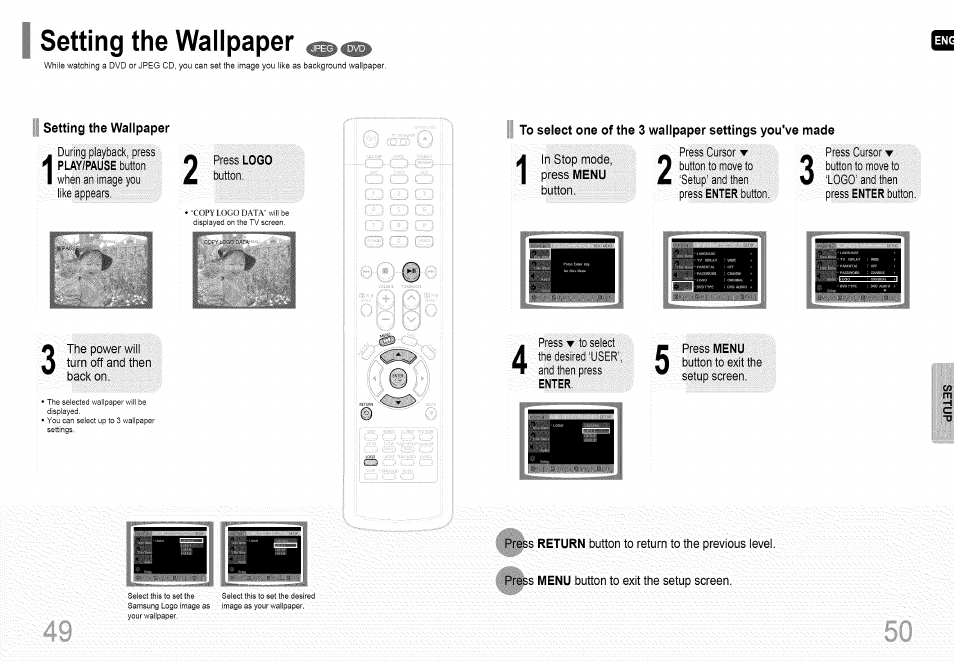 Setting the wallpaper | Samsung HT-HDP40 User Manual | Page 26 / 38