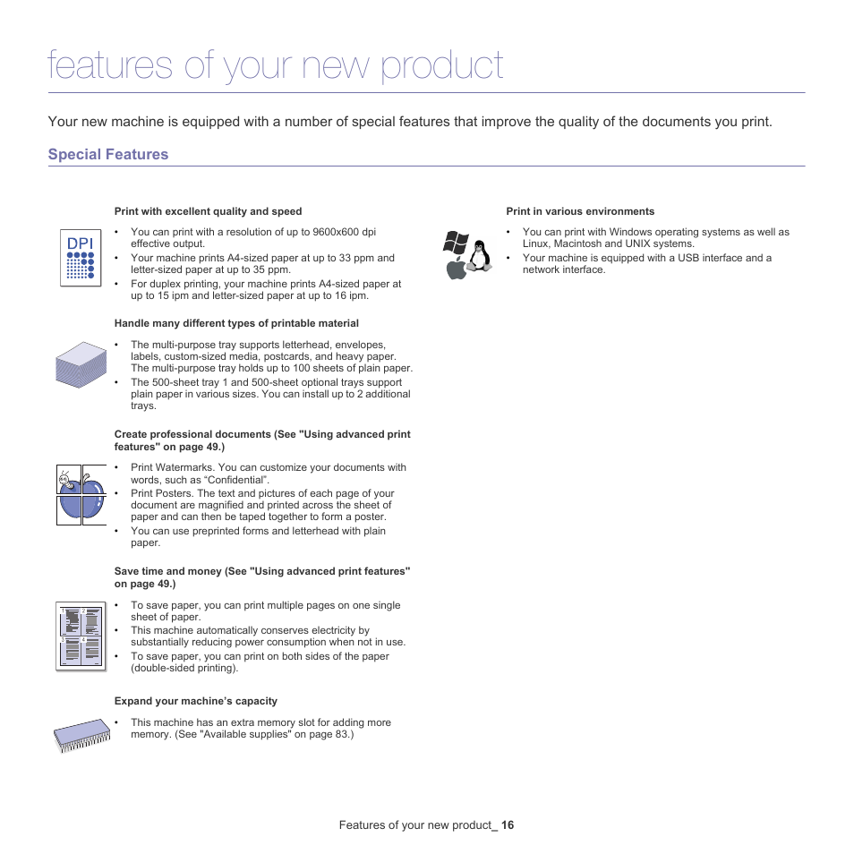 Features of your new product, Special features | Samsung CLP-775 SERIES User Manual | Page 16 / 101
