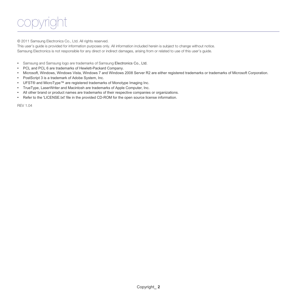 Copyright | Samsung CLP-775 SERIES User Manual | Page 2 / 101