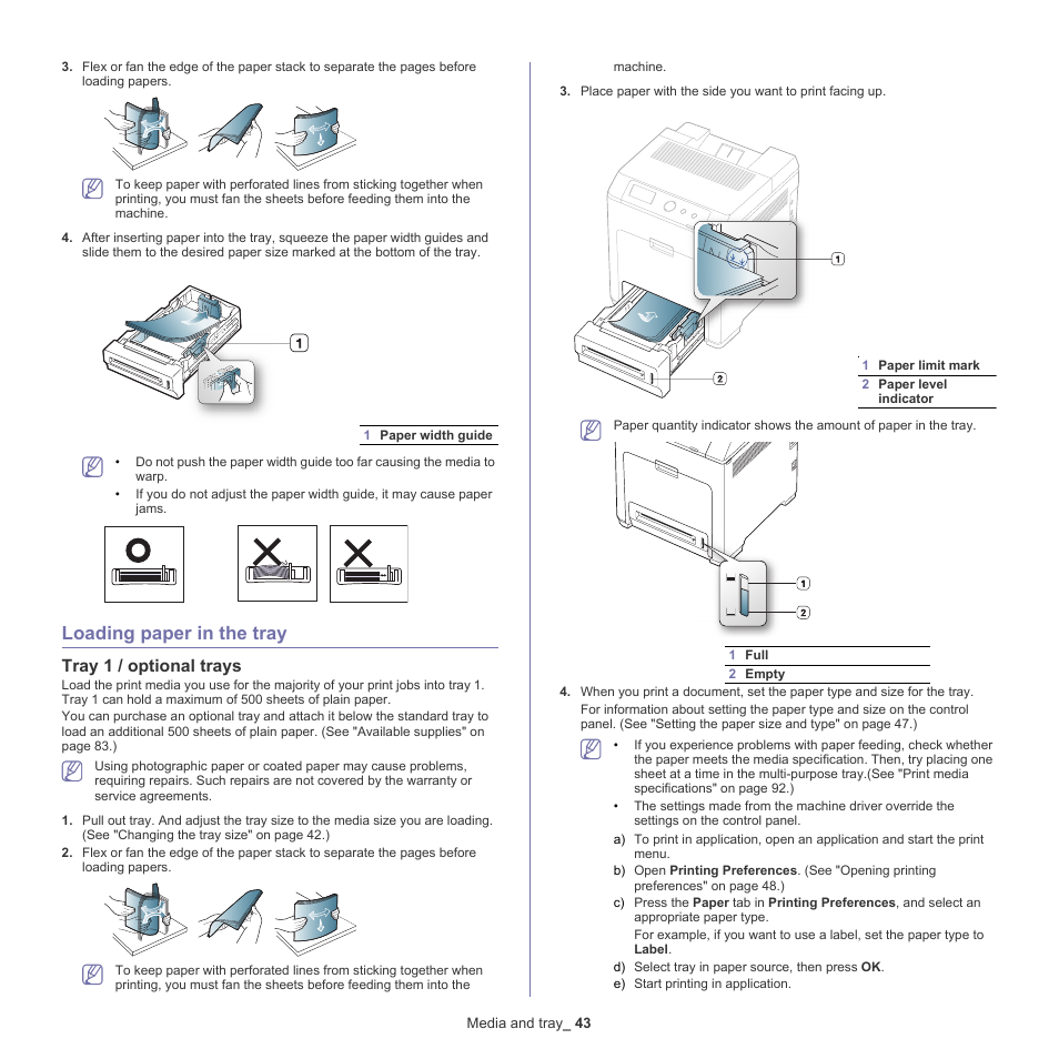 Loading paper in the tray, Tray 1 / optional trays | Samsung CLP-775 SERIES User Manual | Page 43 / 101