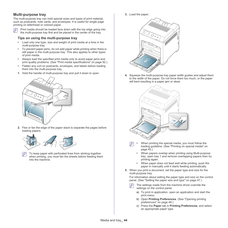 Multi-purpose tray | Samsung CLP-775 SERIES User Manual | Page 44 / 101