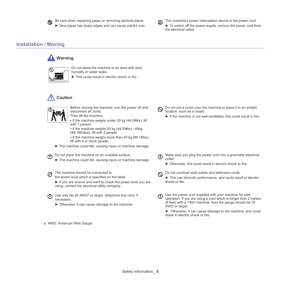 Installation / moving | Samsung CLP-775 SERIES User Manual | Page 5 / 101