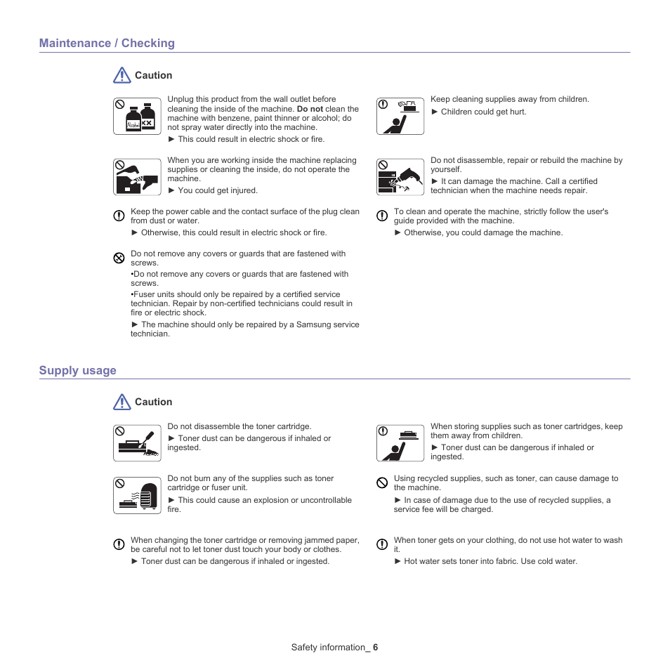 Maintenance / checking, Supply usage | Samsung CLP-775 SERIES User Manual | Page 6 / 101