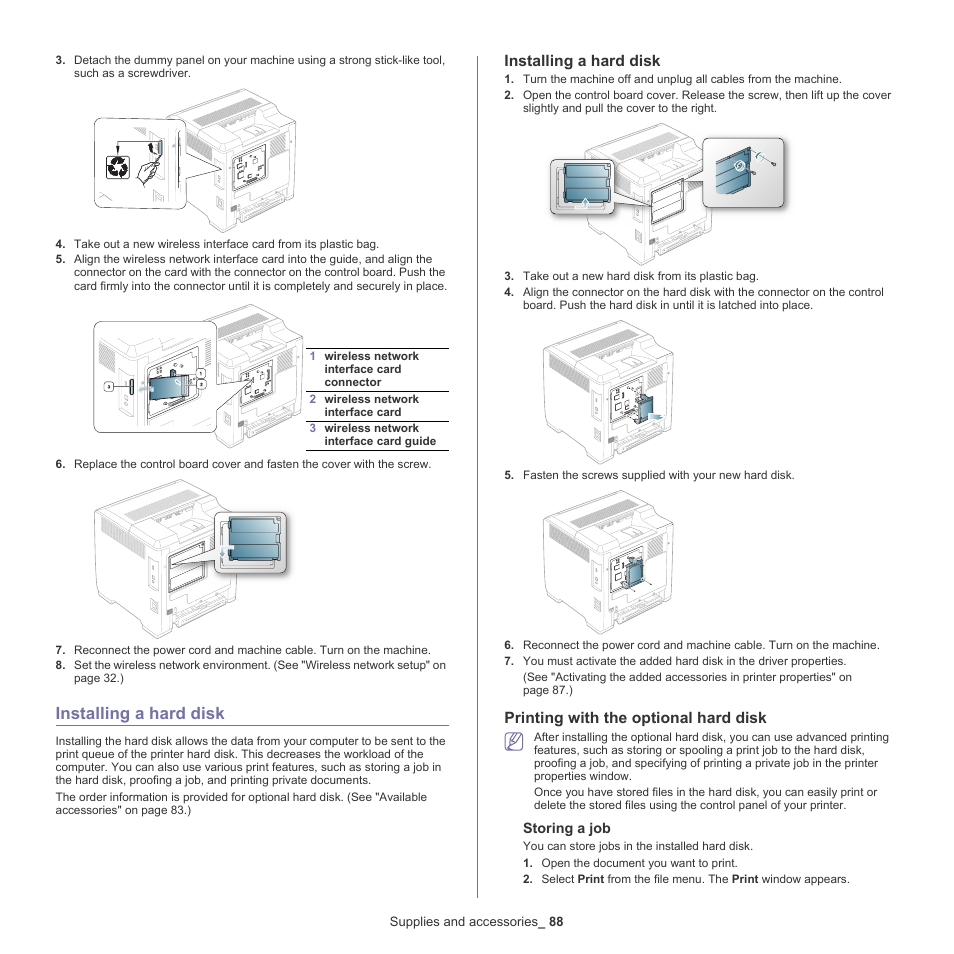 Installing a hard disk, Printing with the optional hard disk | Samsung CLP-775 SERIES User Manual | Page 88 / 101
