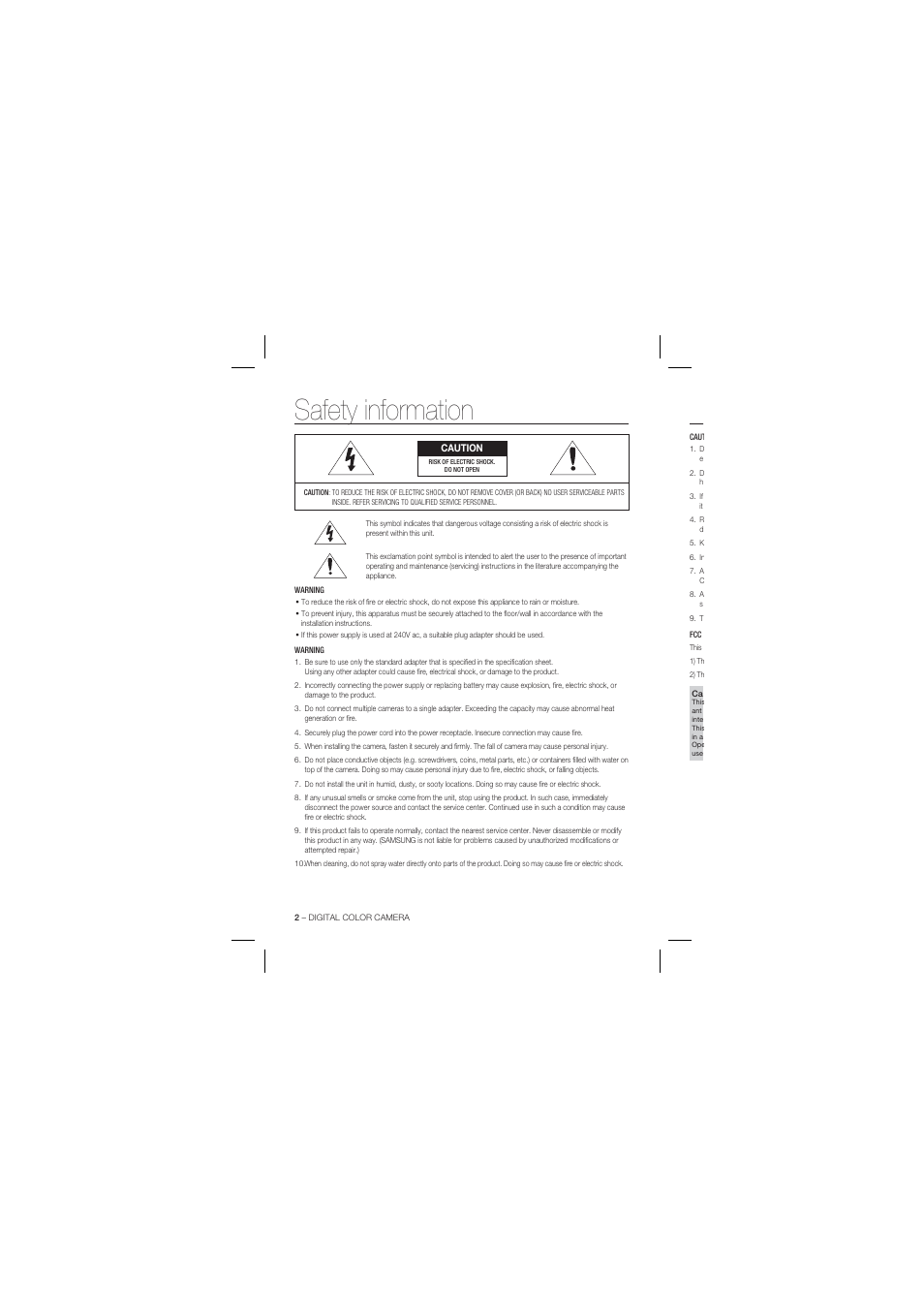 Safety information | Samsung SCC-B1331 User Manual | Page 2 / 29