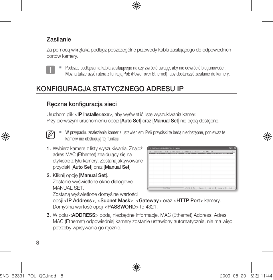 Konfiguracja statycznego adresu ip | Samsung SNC-B2331-FRA-QG User Manual | Page 106 / 126