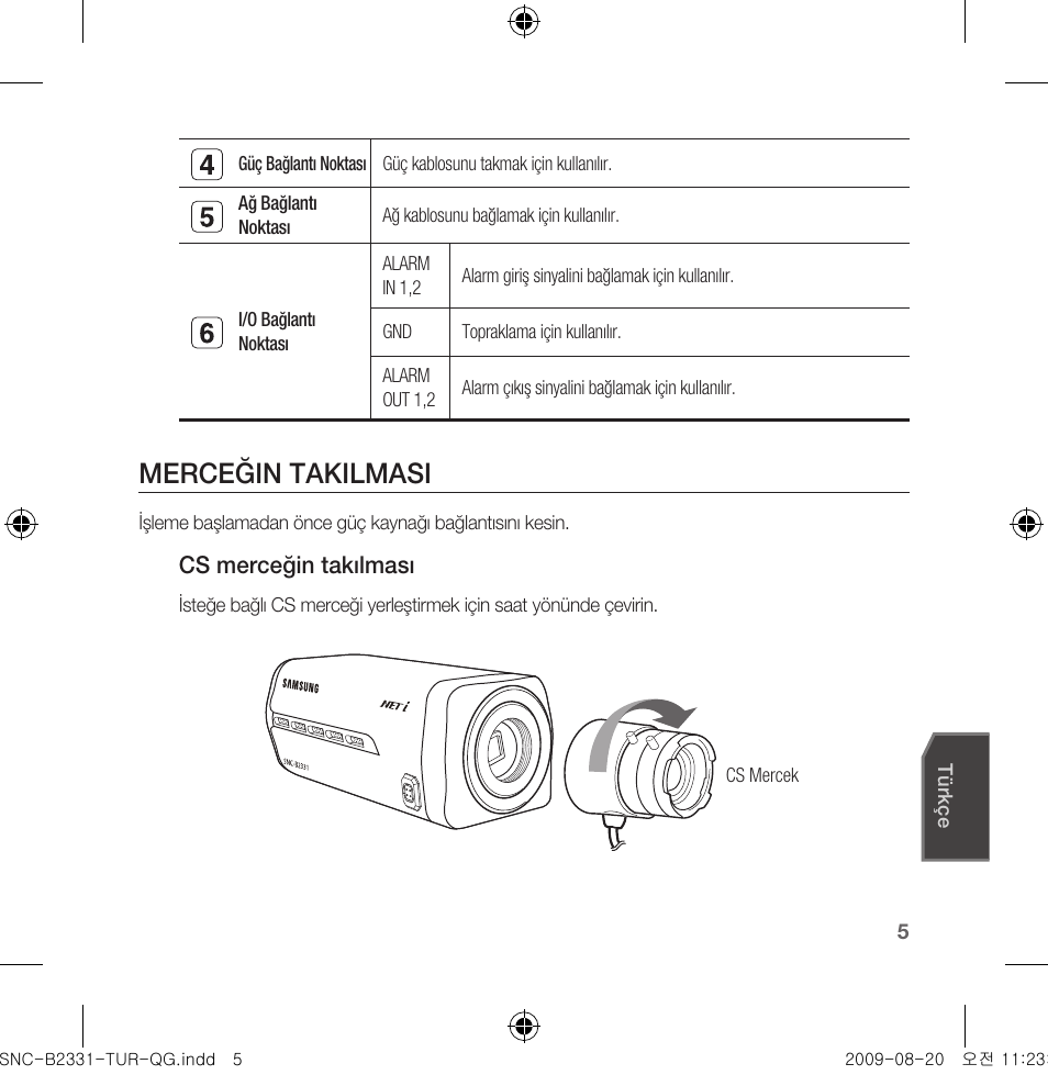 Merceğin takilmasi | Samsung SNC-B2331-FRA-QG User Manual | Page 117 / 126