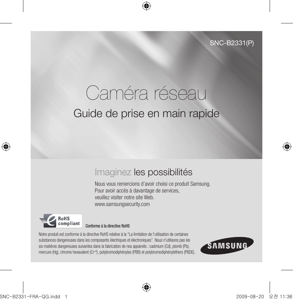 Caméra réseau, Guide de prise en main rapide, Imaginez les possibilités | Samsung SNC-B2331-FRA-QG User Manual | Page 15 / 126