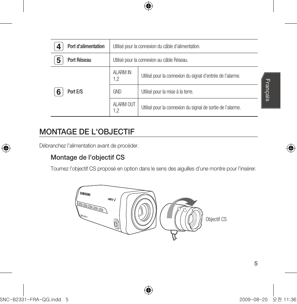 Montage de l'objectif | Samsung SNC-B2331-FRA-QG User Manual | Page 19 / 126