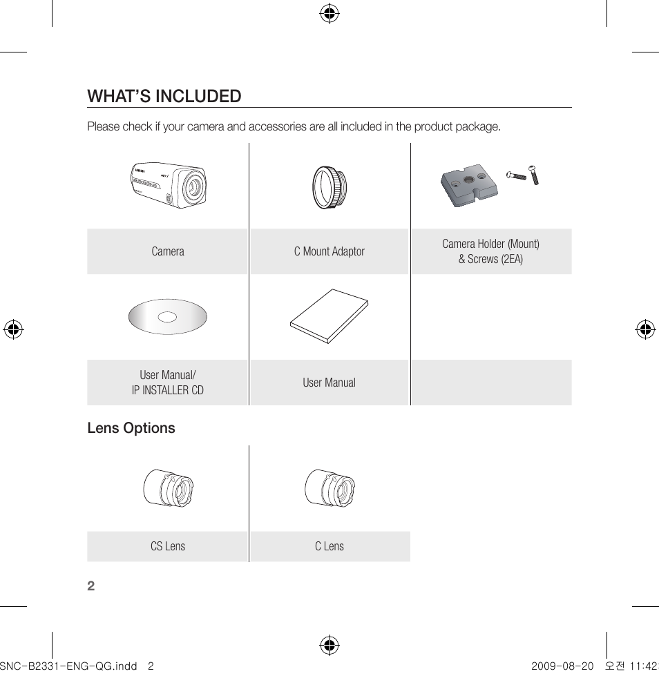What’s included | Samsung SNC-B2331-FRA-QG User Manual | Page 2 / 126
