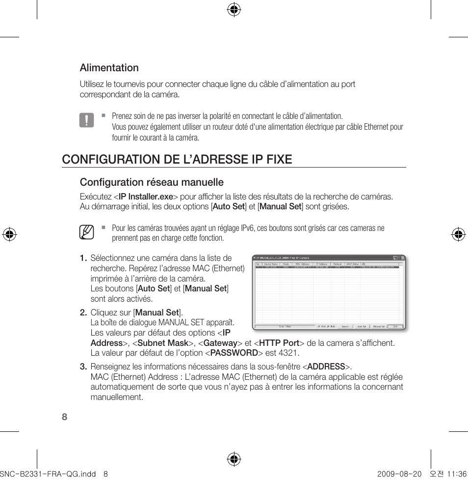 Configuration de l’adresse ip fixe | Samsung SNC-B2331-FRA-QG User Manual | Page 22 / 126
