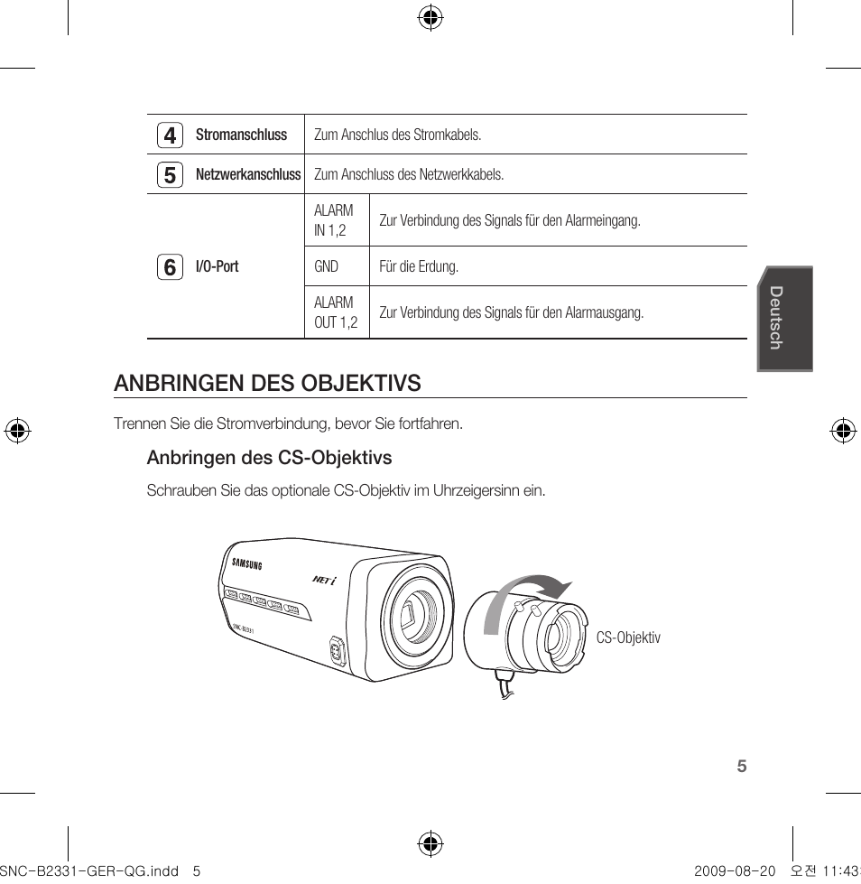 Anbringen des objektivs | Samsung SNC-B2331-FRA-QG User Manual | Page 33 / 126