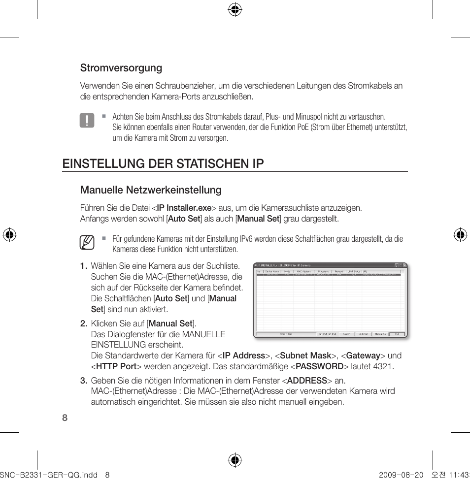 Einstellung der statischen ip | Samsung SNC-B2331-FRA-QG User Manual | Page 36 / 126