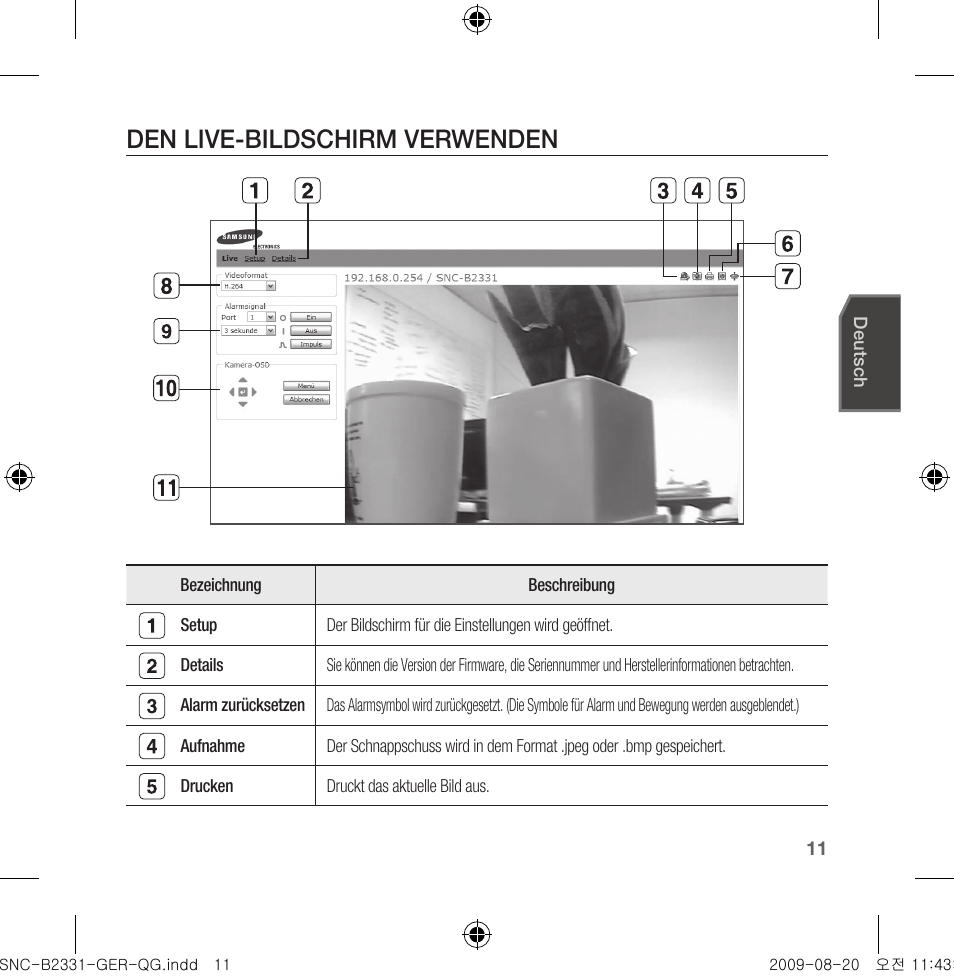 Den live-bildschirm verwenden | Samsung SNC-B2331-FRA-QG User Manual | Page 39 / 126