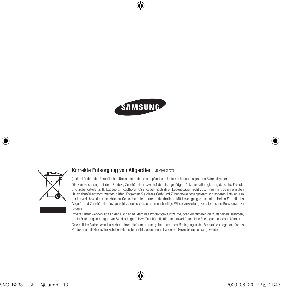 Korrekte entsorgung von altgeräten | Samsung SNC-B2331-FRA-QG User Manual | Page 42 / 126